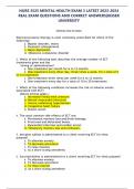 NURS 3525 MENTAL HEALTH EXAM 3 LATEST 2023-2024  REAL EXAM QUESTIONS AND CORRECT ANSWERS&vert;KEISER  UNIVERSITY