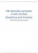 OB Specialty semester  4 with Verified  Questions and Answers