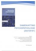 Samenvatting Klinische psychologie: diagnostiek en behandeling -  Psychopathologie (202100181)