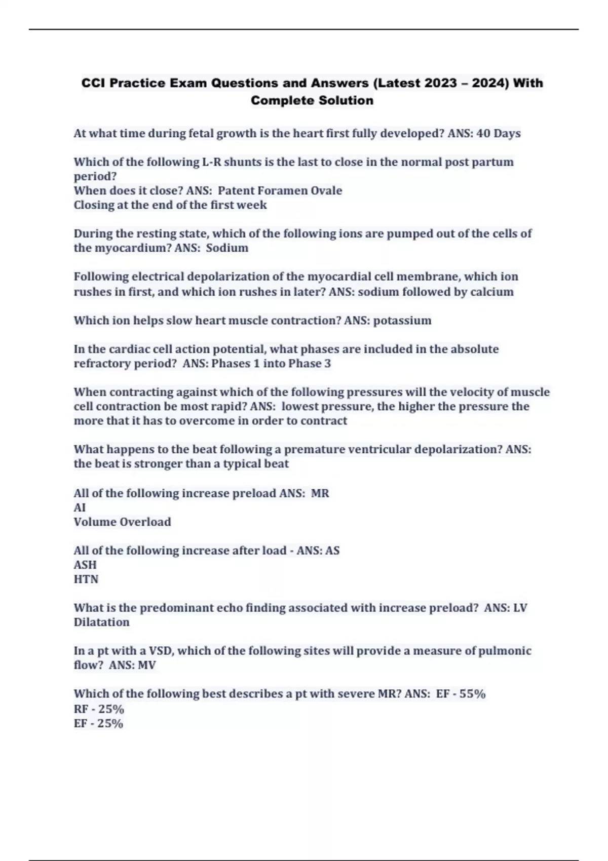 CCI Practice Exam Questions and Answers (Latest 2023 2024) With