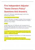 Fire Independent Adjuster  "Home Owners Policy" Questions And Answers.