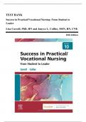 Test Bank - Success in Practical/Vocational Nursing: From Student to Leader, 8th, 9th, and 10th Edition by Knecht/Carroll | All Chapters