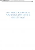 Test bank for Biological Psychology, 14th Edition 2024 latest updated version by  James W. Kalat,  graded A+ with  well elaborated questions and answers 