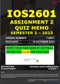 IOS2601 ASSIGNMENT 2 QUIZ MEMO - SEMESTER 2 - 2023 - UNISA - DUE DATE: - 10 OCTOBER 2023 (100% PASS - GUARANTEED)