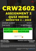 CRW2602 ASSIGNMENT 2 QUIZ MEMO - SEMESTER 2 - 2023 - UNISA - DUE DATE&colon; - 15 SEPTEMBER 2023 &lpar;100&percnt; PASS - GUARANTEED&rpar;