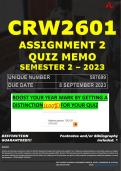 CRW2601 ASSIGNMENT 2 QUIZ MEMO - SEMESTER 2 - 2023 - UNISA - DUE DATE: - 8 SEPTEMBER 2023 (100% PASS - GUARANTEED)