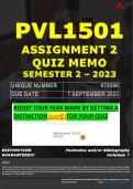 PVL1501 ASSIGNMENT 2 QUIZ MEMO - SEMESTER 2 - 2023 - UNISA - DUE DATE: - 7 SEPTEMBER 2023 (100% PASS - GUARANTEED)