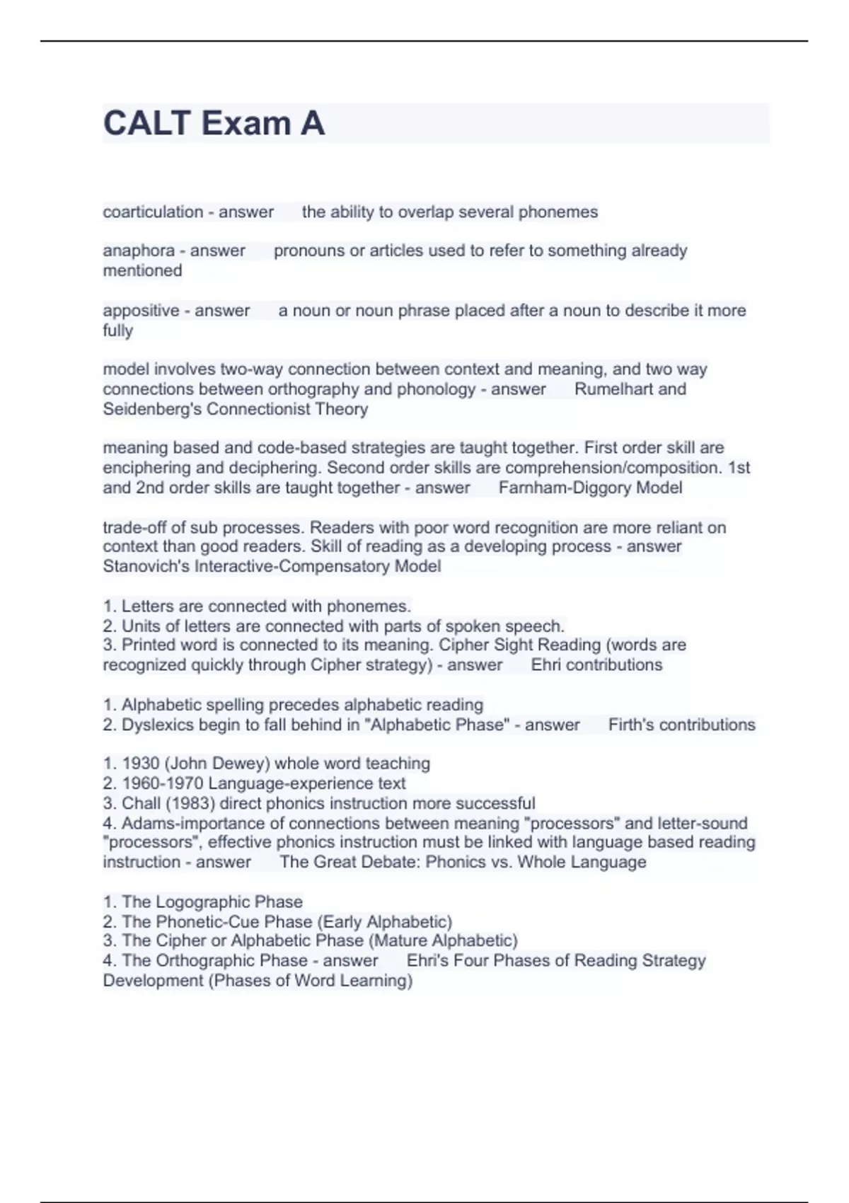 CALT Exam A Questions with correct Answers - Calt - Stuvia US
