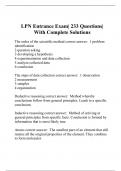 LPN Entrance Exam| 233 Questions| With Complete Solutions