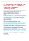 ATI - Community Health (Retake) FINAL EXAM TEST BANK ALL 10 VERSIONS QUESTIONS AND CORRECT ANSWERS|A GRADE