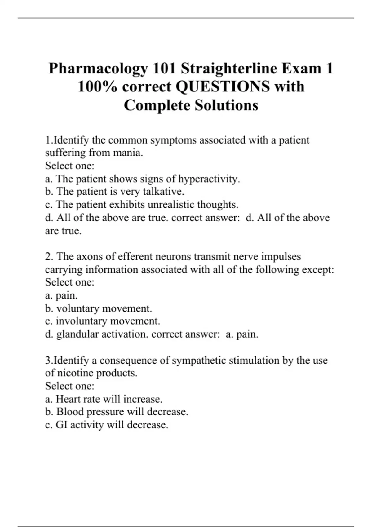 Pharmacology 101 Straighterline Exam 1 100% correct QUESTIONS with ...