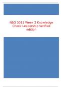 NSG 3012 Week 2 Knowledge Check Leadership verified edition