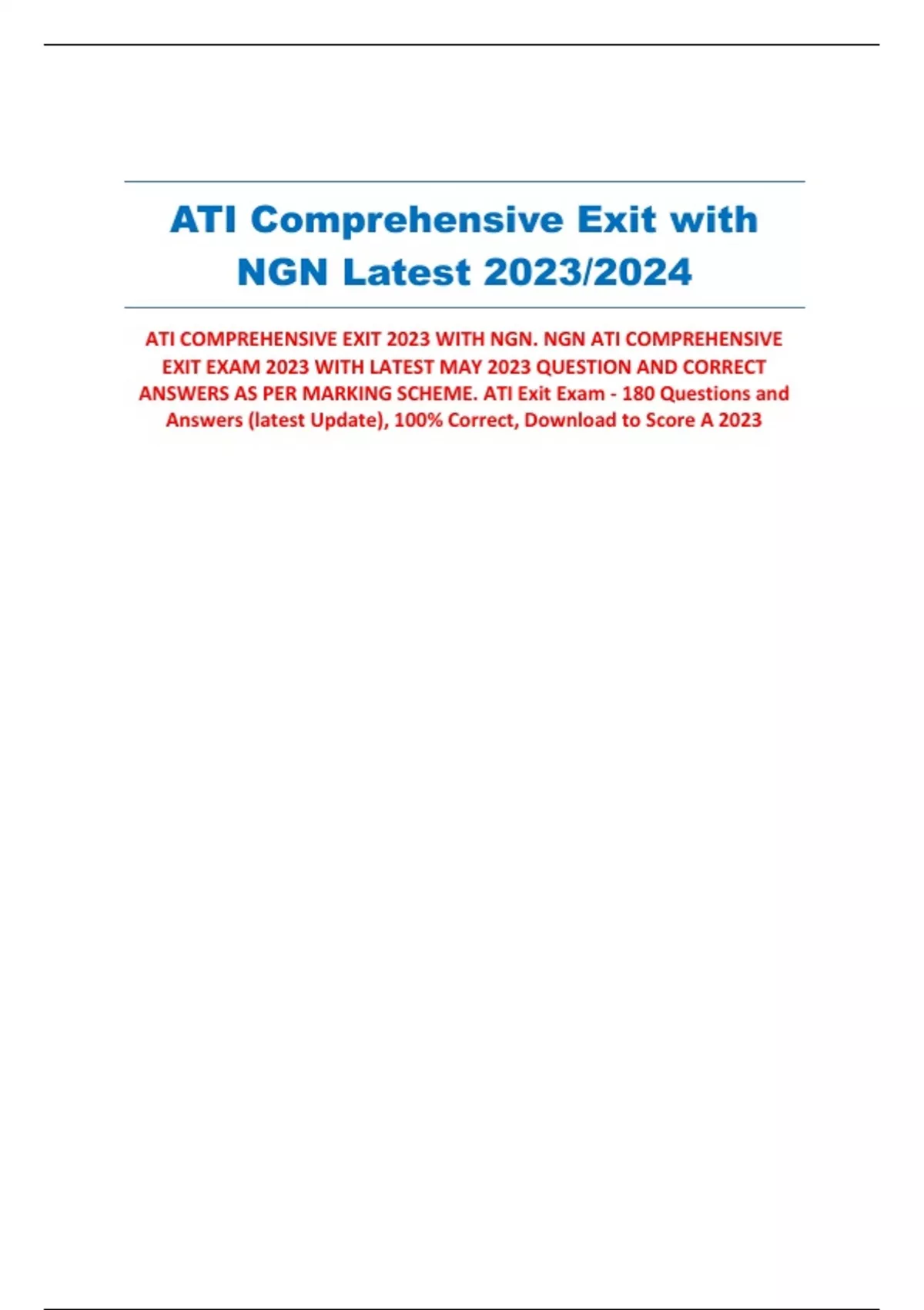 ATI Comprehensive Exit Exam with NGN Latest 2023/2024 ATI