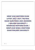 NRNP 6560 MIDTERM EXAM  LATEST 2022-2024 (196 REAL  EXAM QUESTIONS AND ANSWERS  ) WALDEN UNIVERSITY /  NRNP6560 MIDTERM EXAM /  NRNP 6560 WEEK 6 MIDTERM  EXAM WALDEN UNIVERSITY