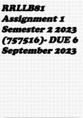 RRLLB81 Assignment 1 (COMPLETE ANSWERS) Semester 2 2023 (757516)- DUE 6 September 2023
