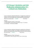 ATI Dosage Calculation and Safe Medication Administration 3.0 - Critical Care Medications