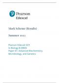 PEARSON EDEXEL A LEVEL BIOLOGY B PAPER 1 2023 MARK SCHEME (9BI0/01: Advanced Biochemistry, Microbiology, and Genetics)