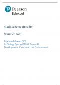 PEARSON EDEXEL A LEVEL BIOLOGY SPEC A PAPER 2 2023 MARK SCHEME (8BNO/02: Development, Plants and the Environment)