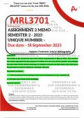 MRL3701 ASSIGNMENT 2 MEMO - SEMESTER 2 - 2023 - UNISA - (UNIQUE NUMBER: - ) (DISTINCTION GUARANTEED) – DUE DATE:- 18 SEPTEMBER 2023