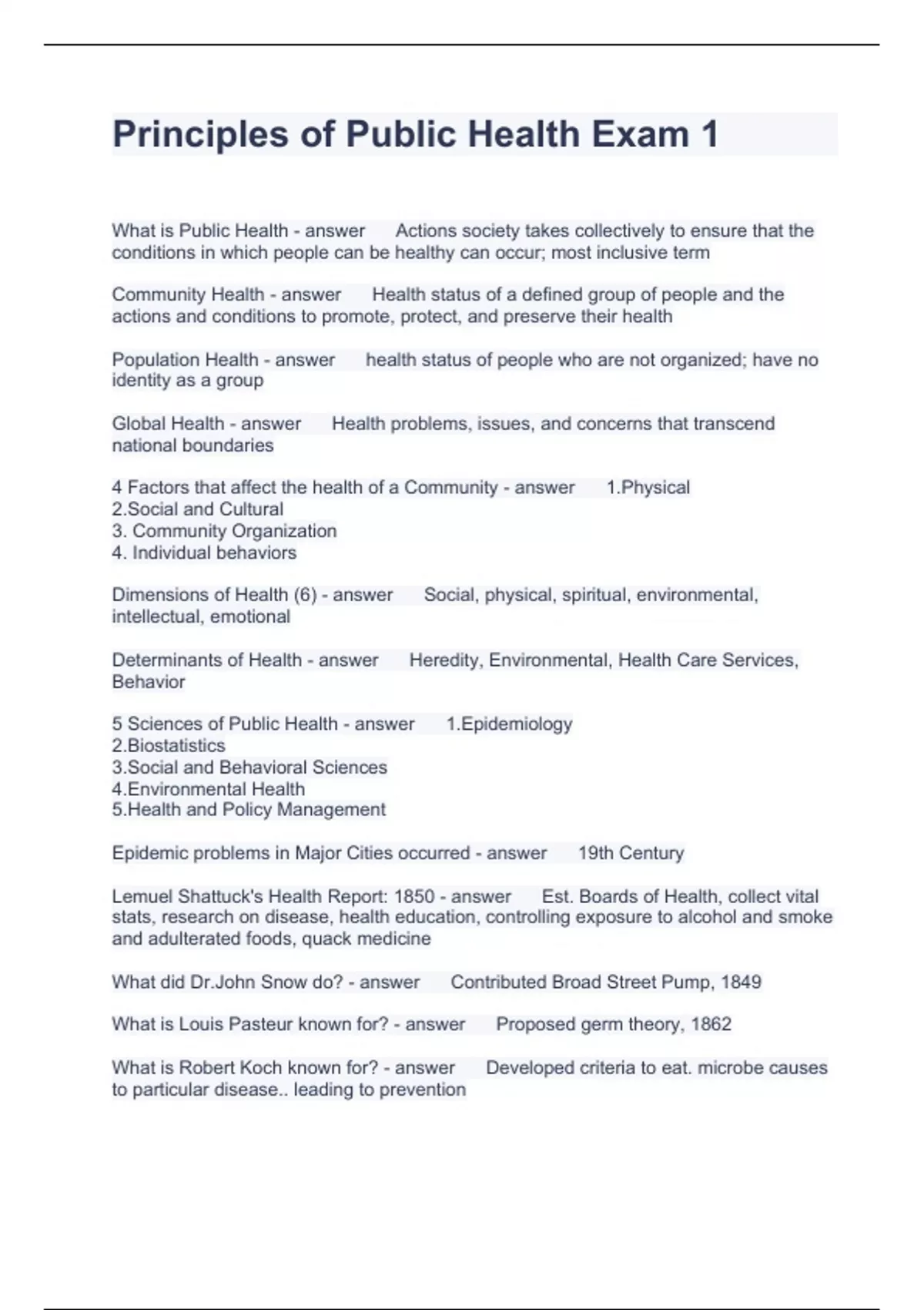 Principles of Public Health Exam 1 Questions with correct Answers