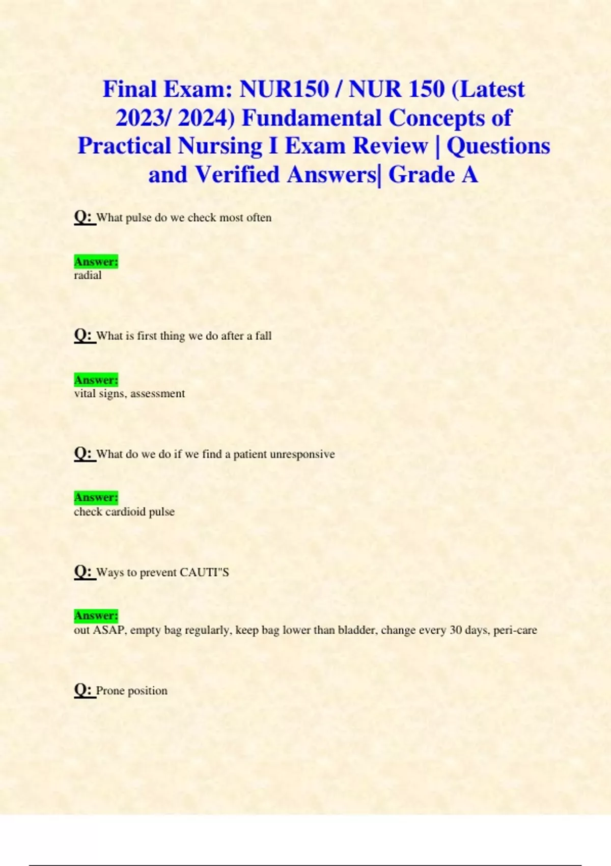 Final Exam: NUR150 / NUR 150 (Latest 2023/ 2024 UPDATES STUDY BUNDLE ...