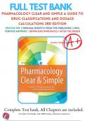 Test Bank For Pharmacology Clear and Simple A Guide to Drug Classifications and Dosage Calculations 3rd Edition By Cynthia Watkins ( 2018 - 2019 ) / 9780803666528 / Chapter 1-21 / Complete Questions and Answers A+