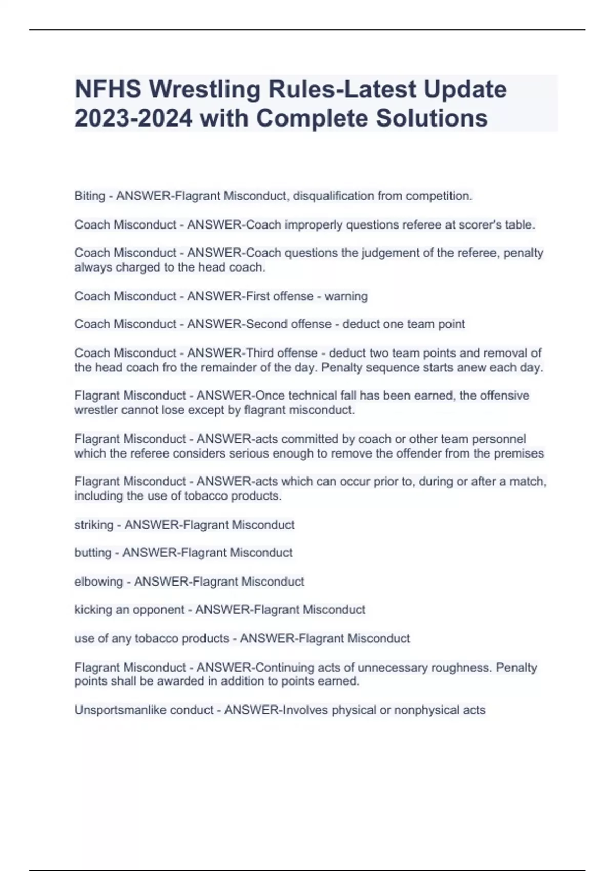 NFHS Wrestling RulesLatest Update with Complete Solutions NFHS