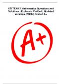ATI TEAS 7 Mathematics Questions and Solutions | Professor Verified | Updated Versions (2023) | Graded A+