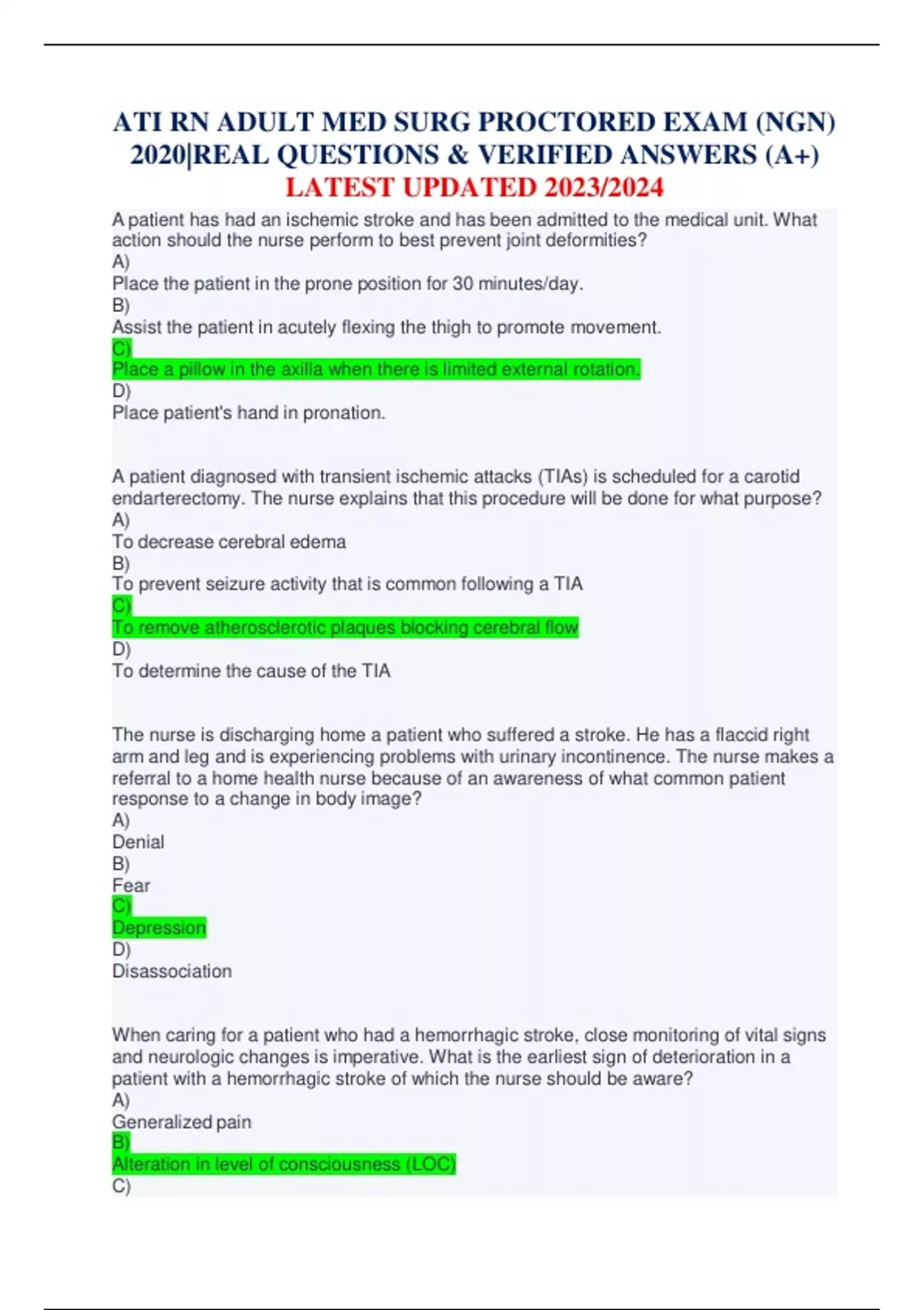 A PACKAGE DEAL FOR ATI RN MEDICAL SURGICAL PROCTORED EXAM WITH NGN ...
