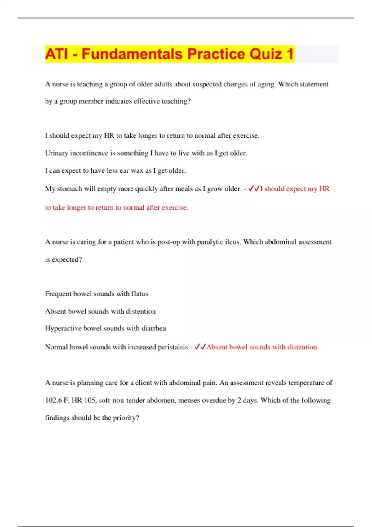 ATI Fundamentals Practice Quiz 1 2023 100 Correct Answers