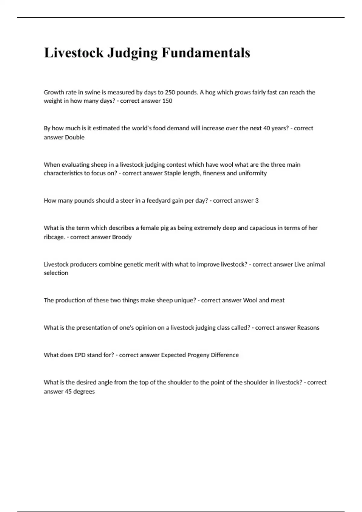 Livestock Judging Fundamentals fully solved rated A+ 2023 LIVESTOCK