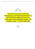 Test Bank For Nursing Leadership, Management, and Professional Practice for the LPN/LVN 7th Edition By Tamara R. Dahlkemper 9781719641487 Chapter 1-20 Complete Guide . / LATEST 2023-2024