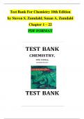 TEST BANK For Chemistry 10th Edition by Steven S. Zumdahl; Susan A. Zumdahl |Complete Chapter 1 - 22 | 100 % Verified