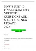 MN576 UNIT 10  FINAL EXAM 100%  VERIFIED  QUESTIONS AND  SOLUTIONS NEW UPDATE 2023 MN576 Unit 10 Final Exam VERSION 1