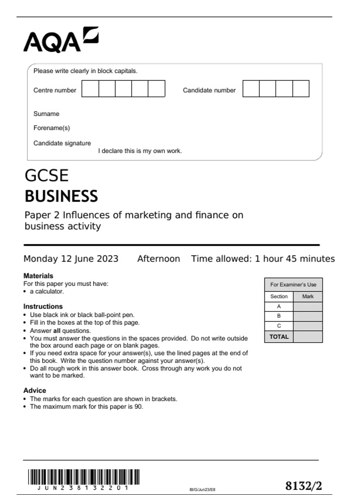 AQA GCSE BUSINESS Paper 2 Influences of marketing and finance on
