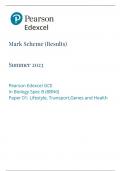 PEARSON EDEXEL A LEVEL BIOLOGY B PAPER 1 2023 MARK SCHEME (8BN0/01: Lifestyle, Transport, Genes and Health)