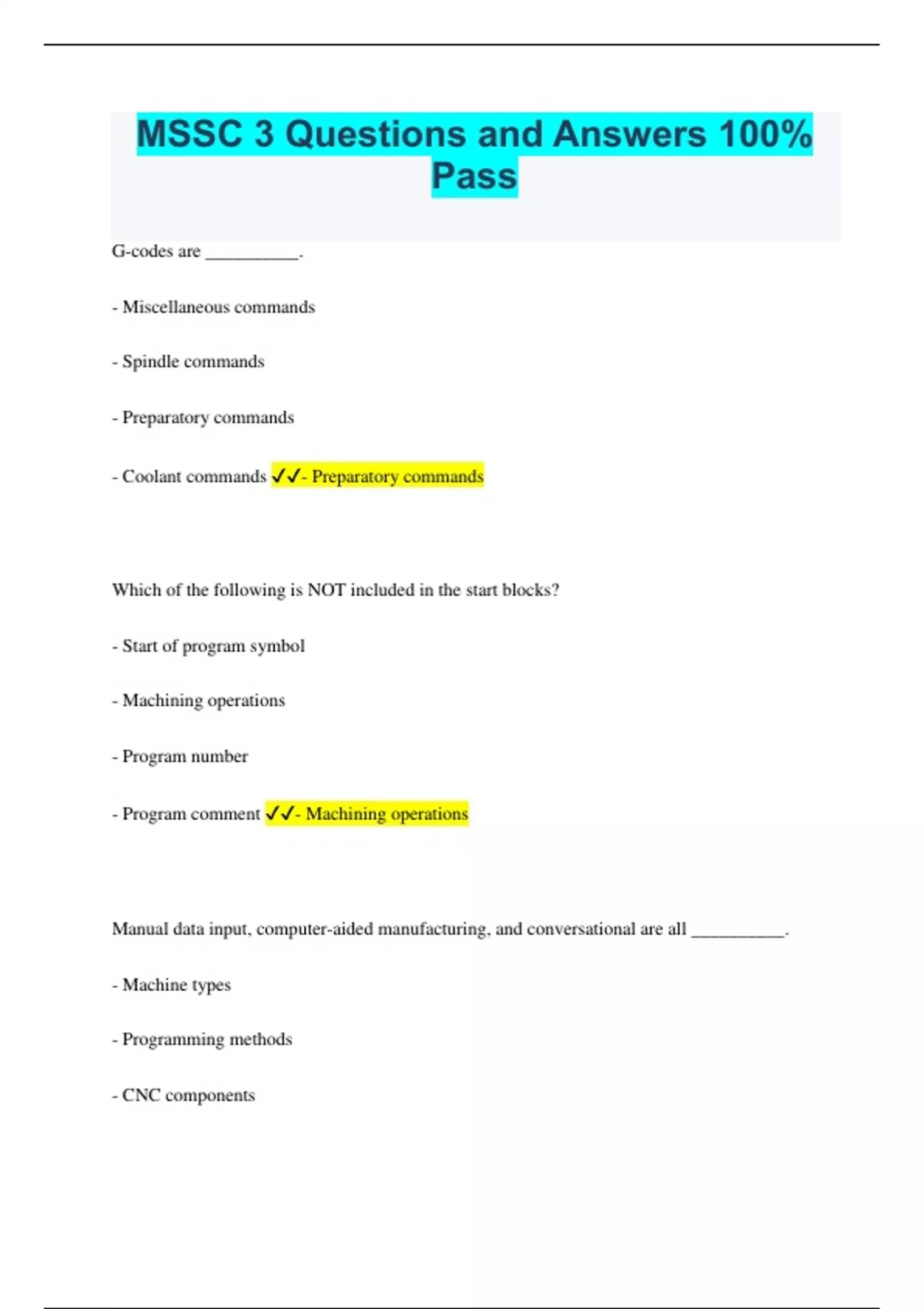 Mscc Questions MSSC 3 Questions and Answers 100% Pass - MSSC 3 - Stuvia US