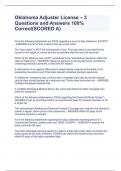 Oklahoma Adjuster License &ndash; 3 Questions and Answers 100&percnt; Correct&lpar;SCORED A&rpar;