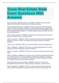  Texas Real Estate State   Exam Questions With  Answers	 