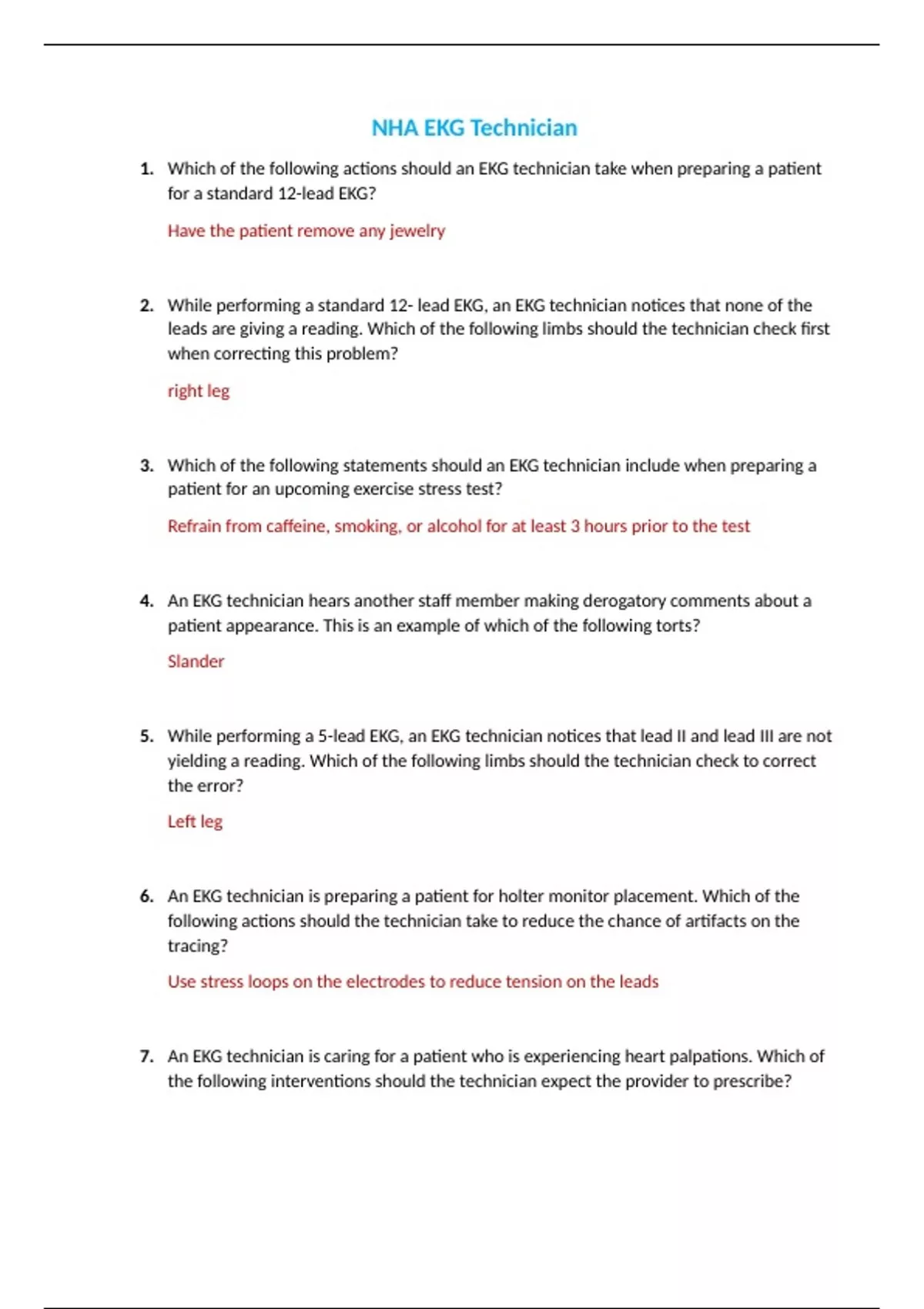 NHA EKG Technician Practice Test (2023) - NHA - Stuvia NL
