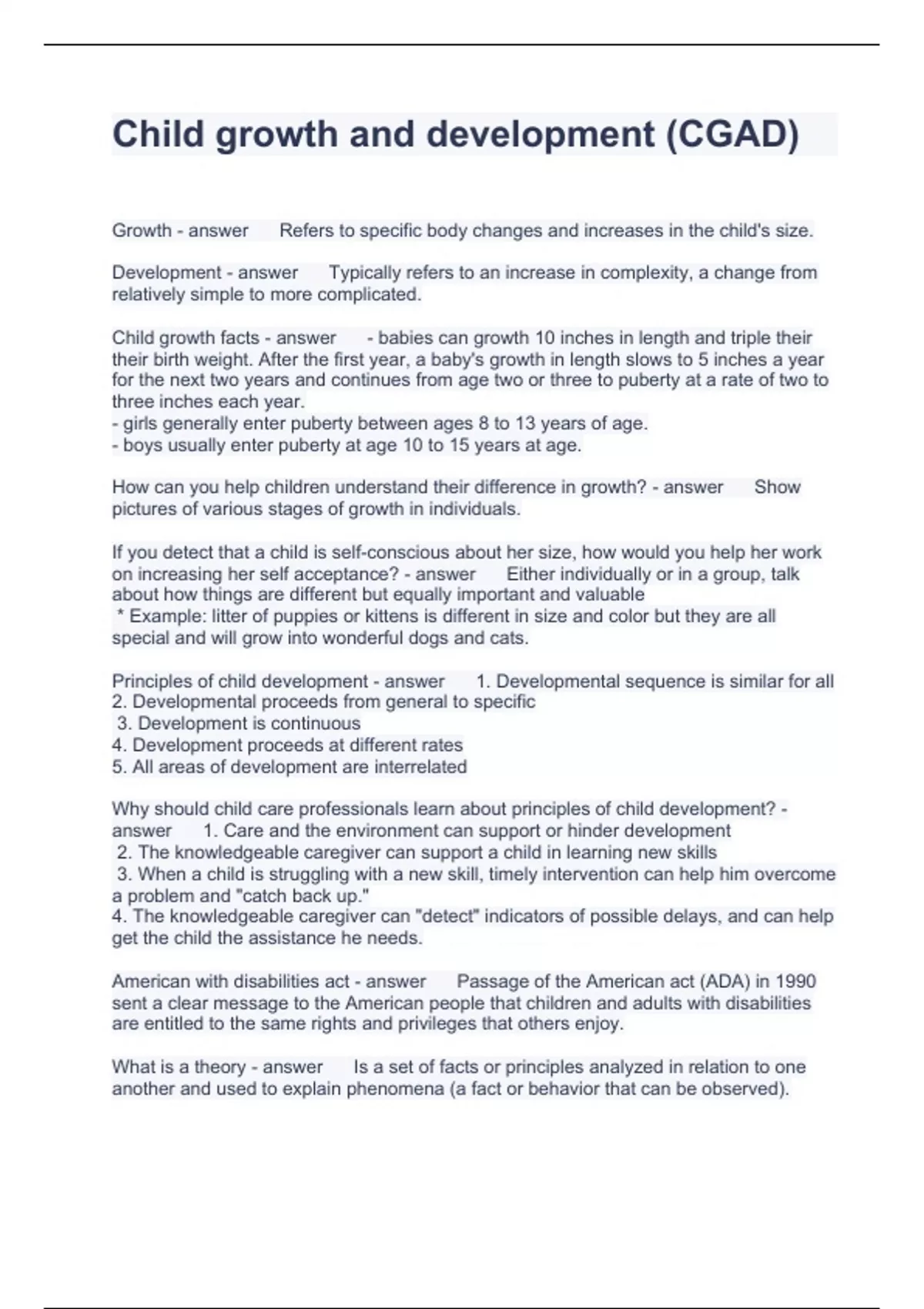 Child growth and development Questions with correct Answers 2023 Child development Stuvia US