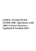 CIPP/E EXAM STUDY GUIDE |200+ Questions with 100% Correct Answers | Updated & Verified 2023 .