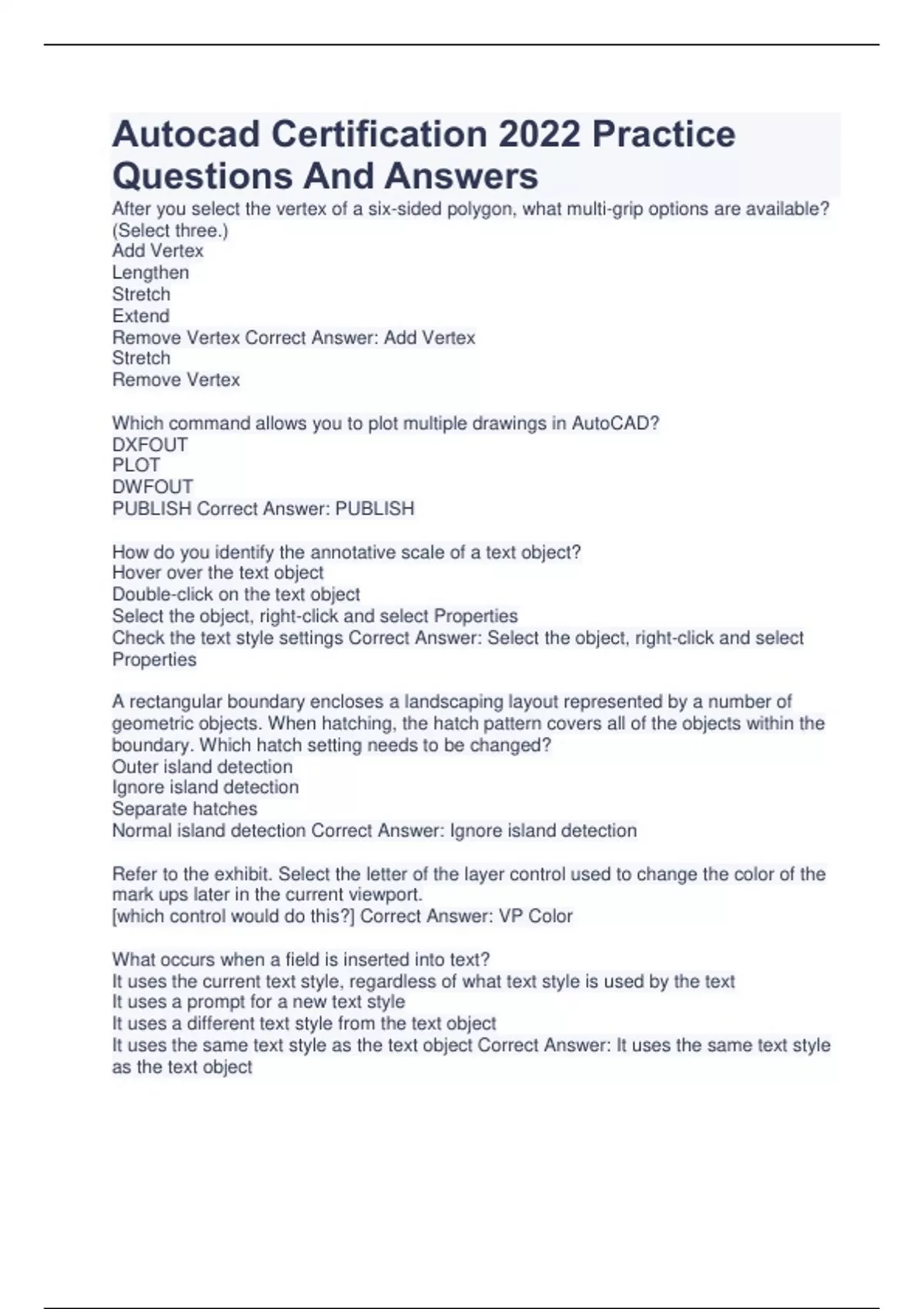 Autocad Certification 2022 Practice Questions And Answers - Autocad ...