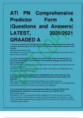 ATI PN Comprehensive Predictor Form A |Questions and Answers| LATEST, 2020/2021 GRAADED A
