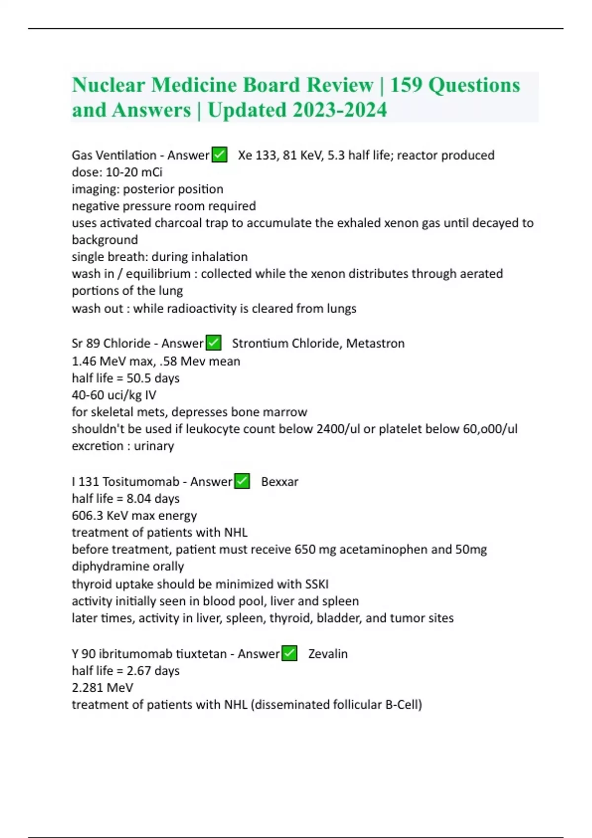 Nuclear Medicine Board Review 159 Questions and Answers Updated