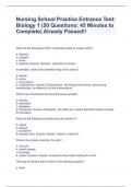 Nursing School Practice Entrance Test&colon; Biology 1 &lpar;50 Questions&semi; 45 Minutes to Complete&rpar; Already Passed&excl;&excl;
