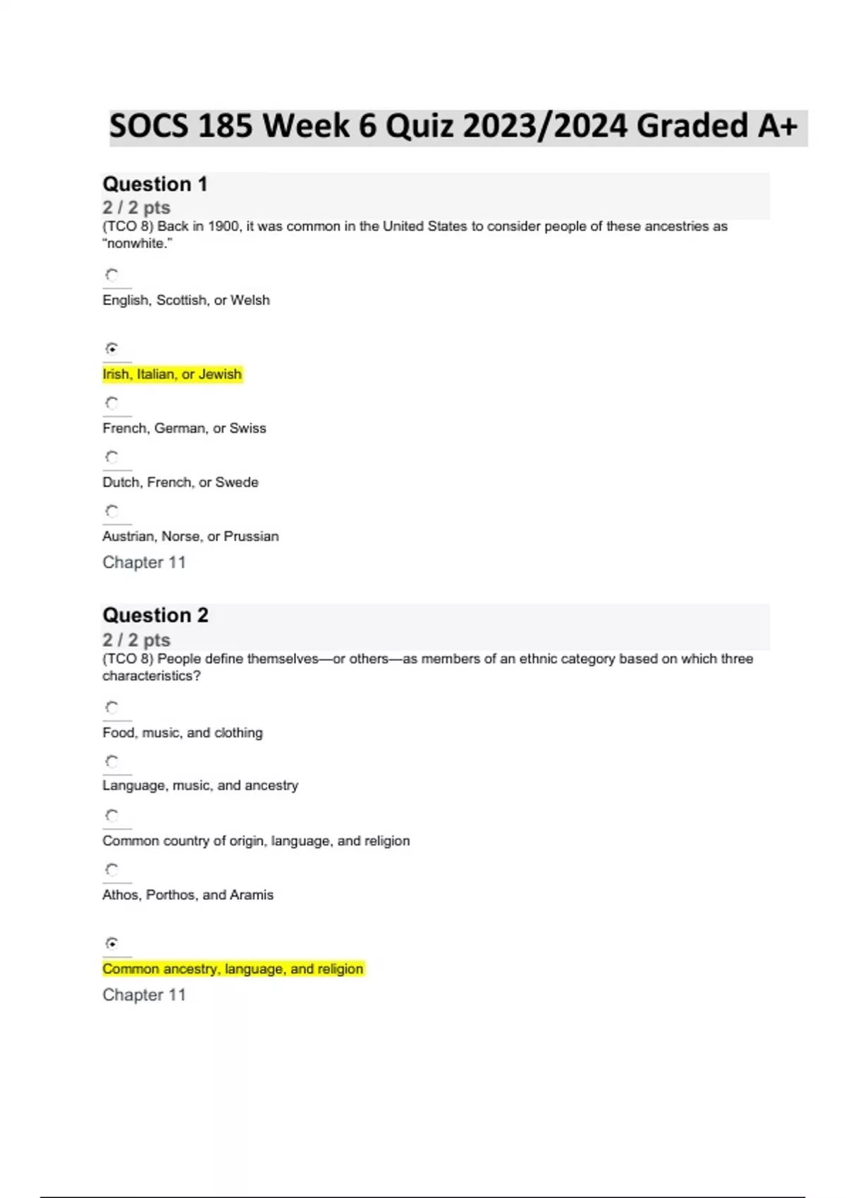 SOCS 185 Week 6 Exam Questions and Answers Latest 2023/2024 Graded A+