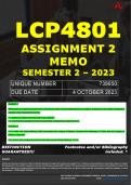 LCP4801 ASSIGNMENT 2 MEMO - SEMESTER 2 - 2023 - UNISA - DUE DATE: - 4 OCTOBER 2023 (DETAILED MEMO – FULLY REFERENCED – 100% PASS - GUARANTEED)