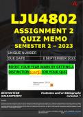 LJU4802 ASSIGNMENT 2 QUIZ MEMO - SEMESTER 2 - 2023 - UNISA - DUE DATE: - 8 SEPTEMBER 2023 - 100% PASS - GUARANTEED)