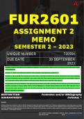 FUR2601 ASSIGNMENT 2 MEMO - SEMESTER 2 - 2023 - UNISA - DUE DATE: - 30 SEPTEMBER 2023 (DETAILED MEMO – FULLY REFERENCED – 100% PASS - GUARANTEED)